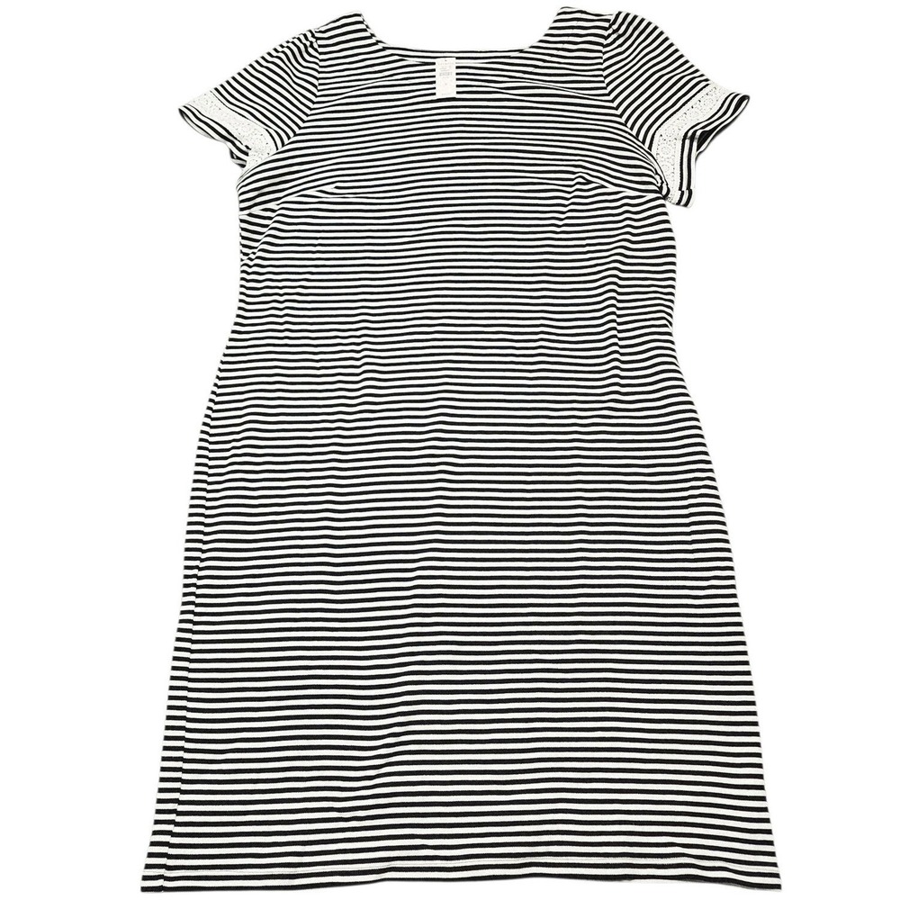 Talbots T-Shirt Dress Women X Black White Stripe Crochet Trim‎ Knit Casual NWT